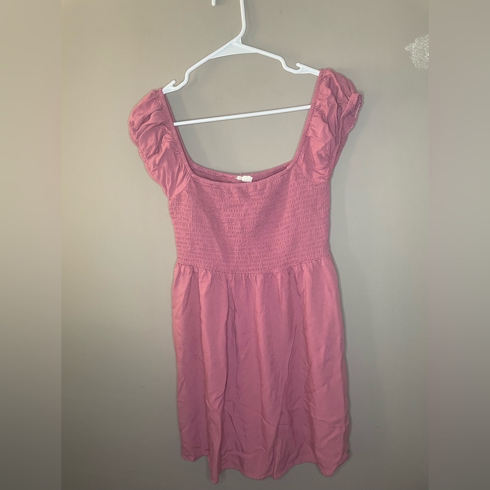 Garage Pink Smocked Mini Dress